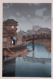 HASUI, Rain at Shinagawa, woodcut